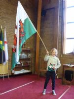 Millie and the flag of Wales